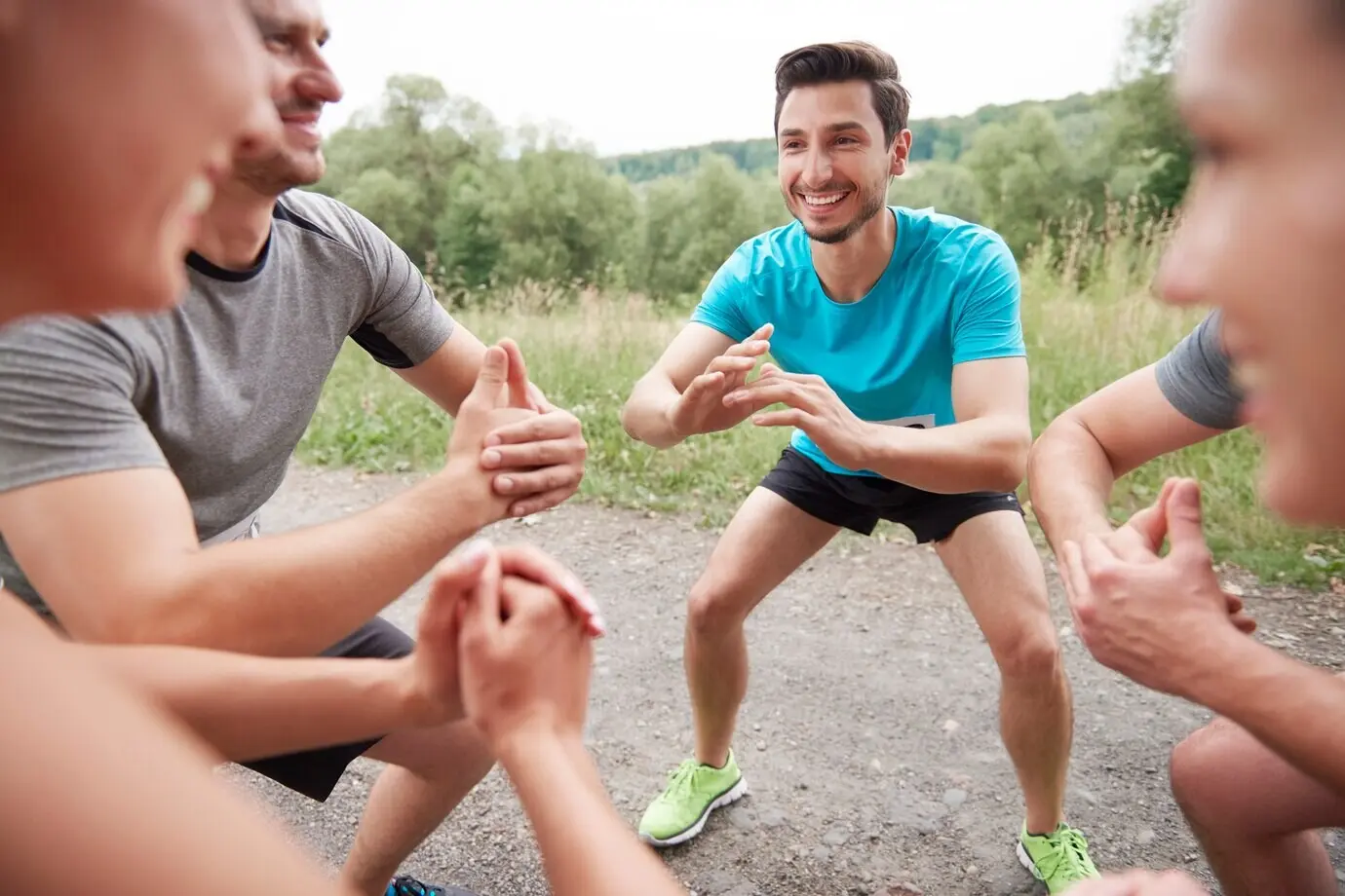 Young friends preparing for a marathon